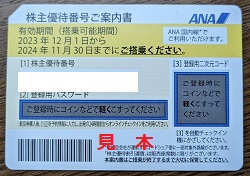 株主優待 画像 ANA 全日空 国内線全線割引券 2024.11.30