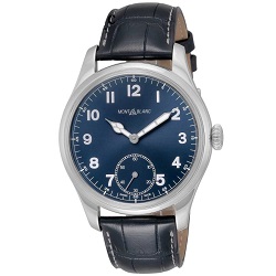 時計 画像 腕時計 メンズ モンブラン Montblanc 手巻 ブルー盤 シルバー アリゲーターベルト 美品