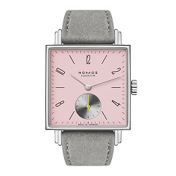 時計 画像 腕時計 レディース ノモス NOMOS テトラアルーアローズ 手巻き ピンク盤 ベロアベルト グレー 美品
