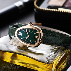 時計 画像 腕時計 レディース ブルガリ BVLGARI セルペンティ K18PG グリーン パイソンストラップ 美品