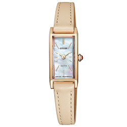 時計 画像 腕時計 レディース シチズン CITIZEN キー Kii: ソーラー 白蝶貝盤 革ベルト ベージュ 美品