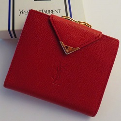 ブランド品 画像 サンローラン SAINT LAURENT YSL がま口二つ折り財布 赤 ヴィンテージ
