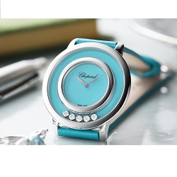 時計 画像 腕時計 レディース ショパール CHOPARD ハッピーダイヤモンド ターコイズブルー K18WG 美品