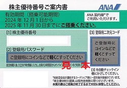 株主優待 画像 ANA 全日空 国内全路線割引券 2025.11.30