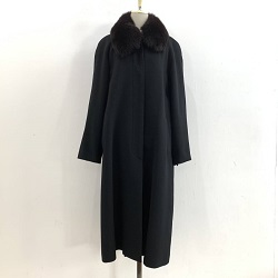 古着 画像 カシミヤコート ファー付 黒 LA RIVA BIANCA 9号 レディース 美品