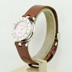 時計 画像 腕時計 レディース ブルガリ BVLGARI ビーゼロワン ピンクシェル エナメルベルト ブラウン 美品