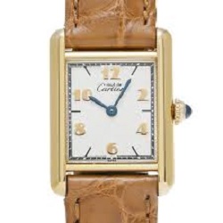 時計 画像 腕時計 レディース カルティエ Cartier マストタンク レザーベルト ブラウン 美品