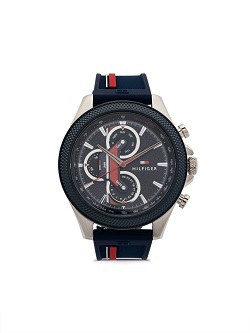 時計 画像 腕時計 メンズ トミーヒルフィガー TOMMY HILFIGER Clark 45mm ネイビー レッド シルバー シリコンベルト 美品