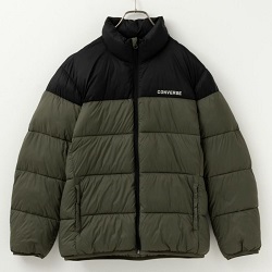 古着 画像 中綿ジャケット カーキ ブラック コンバース Lサイズ レディース 美品