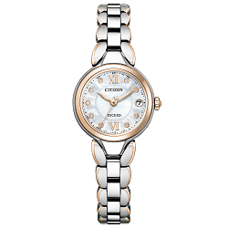 時計 画像 腕時計 レディース シチズン CITIZEN エクシード EXCEED ライトシルバー サクラ色 花モチーフベルト 美品