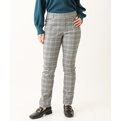 古着 画像 裏起毛スキニーパンツ チェック グレー系 CLOSSHI Lサイズ レディース 美品