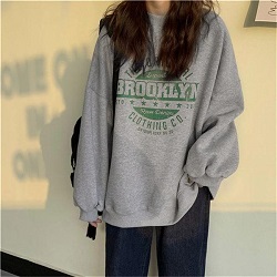 古着 画像 トレーナー スウェット ロゴ グレー HUG.U フリーサイズ レディース 美品