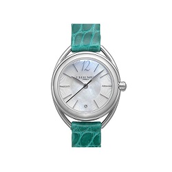 時計 画像 腕時計 レディース ショーメ CHAUMET リアン ホワイトシェル文字盤 レザーベルト グリーン 美品