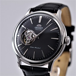 時計 画像 腕時計 メンズ オリエント ORIENT クラシック セミスケルトン レザーベルト 黒 美品