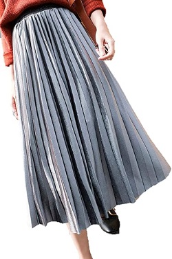古着 画像 プリーツロングスカート ベロア グレー アスミナリ Lサイズ レディース 美品