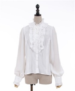 古着 画像 フリルブラウス 白 lady fashion Ｌサイズ レディース 美品