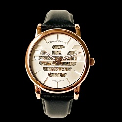 時計 画像 腕時計 メンズ エンポリオアルマーニ EMPORIO ARMANI スケルトン ゴールド 自動巻 美品