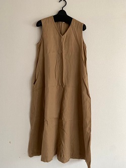 古着 画像 リネンノースリーブワンピース ベージュ 無印良品 Mサイズ レディース 美品