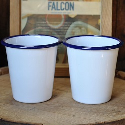 食器 画像 ファルコン FALCON 英国伝統ホーロータンブラー ペア 白 ブルーリム