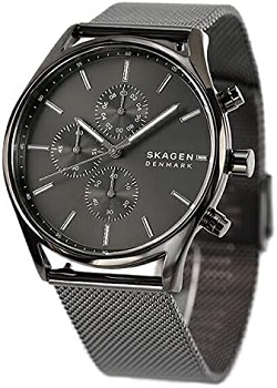 時計 画像 腕時計 メンズ スカーゲン SKAGEN HOLST クロノグラフ 黒 スチールメッシュ 美品