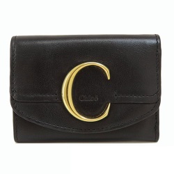 ブランド品 画像 クロエ Chloe 二つ折り財布 クロエC レザー 黒
