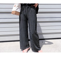 古着 画像 ワイドパンツ ストライプ 黒系 REAL STYLE フリーサイズ レディース 美品