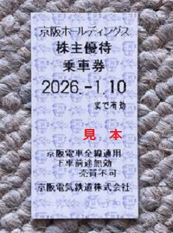 株主優待 画像 京阪ホールディングス 乗車券 2026.1.10