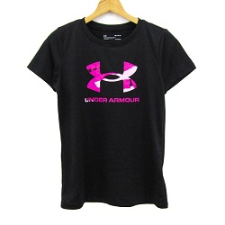 古着 画像 スポーツTシャツ 黒 ロゴ UNDER ARMOUR Mサイズ レディース 美品