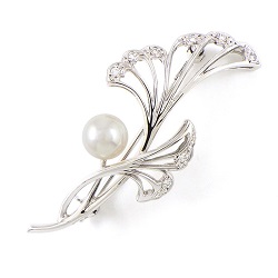 プラチナ製品 画像 Pt950 ブローチ イチョウモチーフ パール ダイヤ MIKIMOTO ミキモト