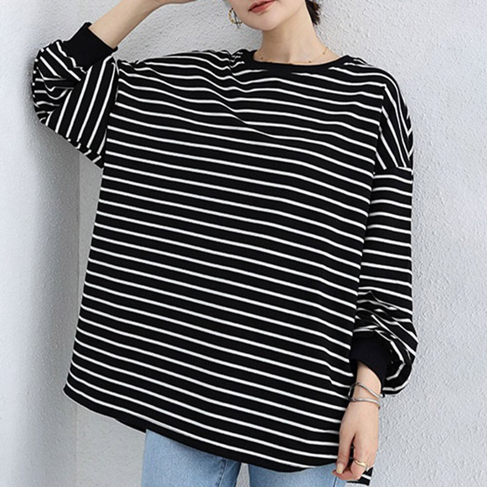 古着 画像 ロングＴシャツ ボーダー 黒 白 ゆったり CLOSSHI Lサイズ レディース 美品