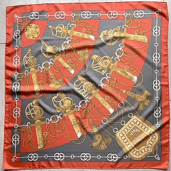 ブランド品 画像 エルメス HERMES スカーフ カレ シルク オレンジ系