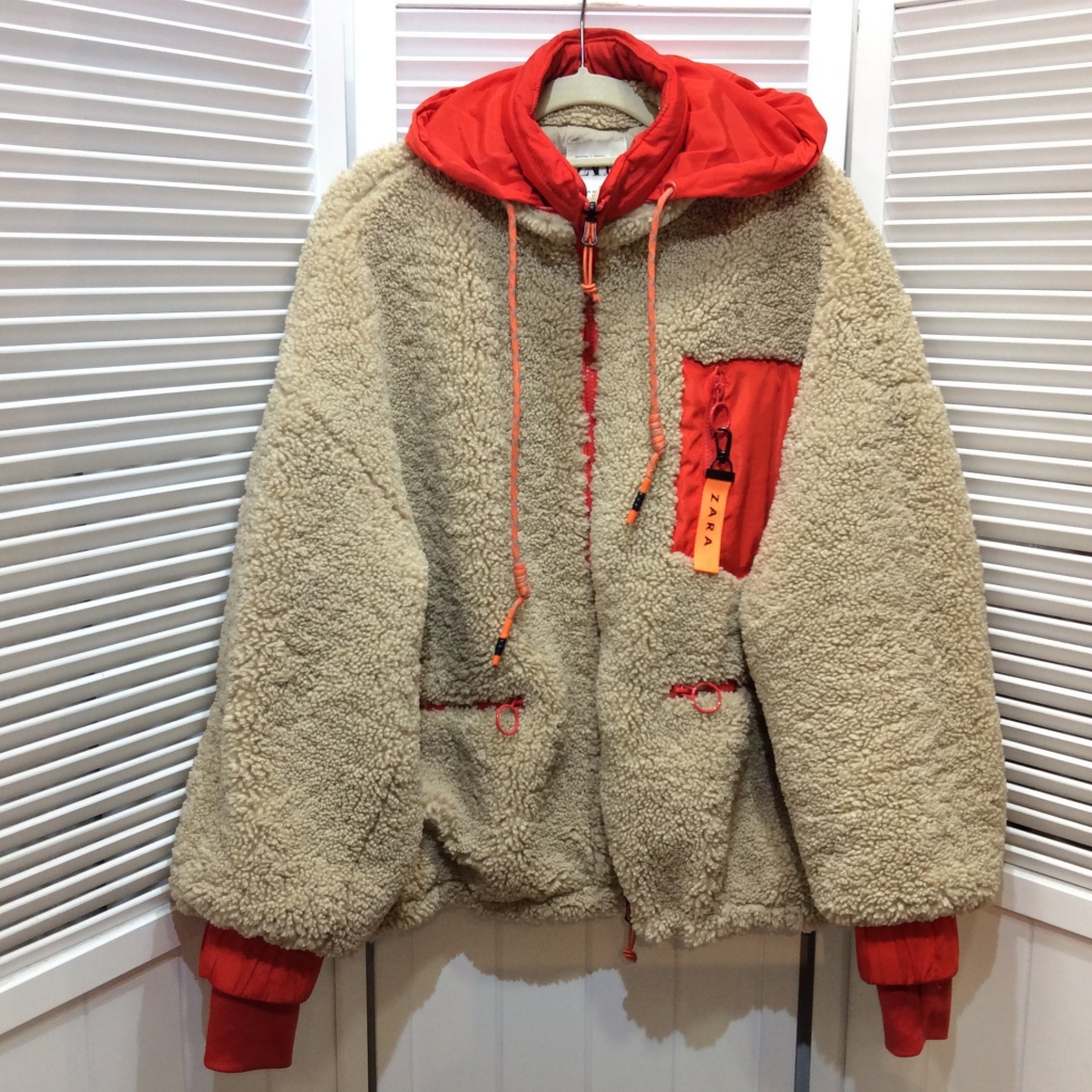 古着 画像 ボアジャケット ベージュ オレンジ ZARA  XSサイズ ユニセックス 美品