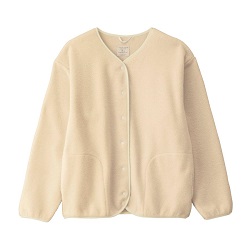 古着 画像 ノーカラーフリースジャケット アイボリー ベルメゾン Lサイズ レディース 美品