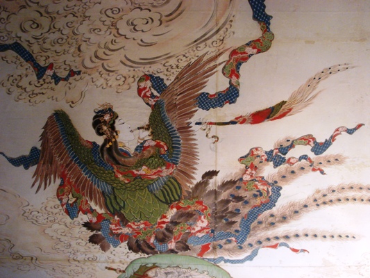 迦陵頻伽仏画絹本掛軸【半鳥人】（阿弥陀経・共命鳥・極楽浄土）
