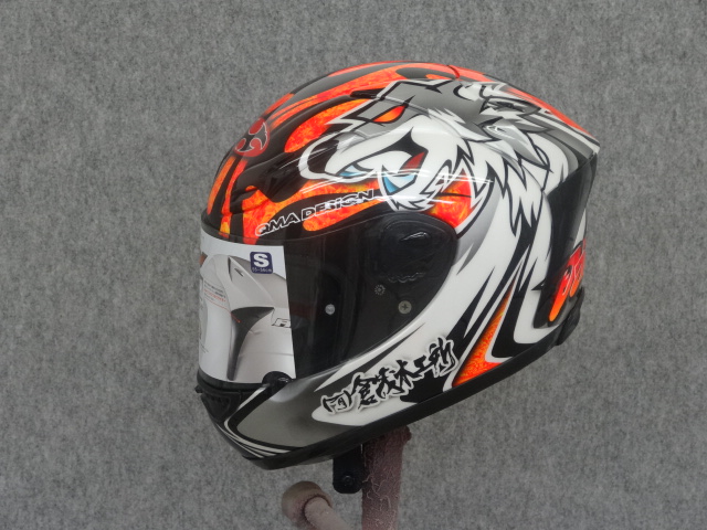 新作カスタムペイントヘルメット（ファイヤーラップ塗装オレンジ蛍光