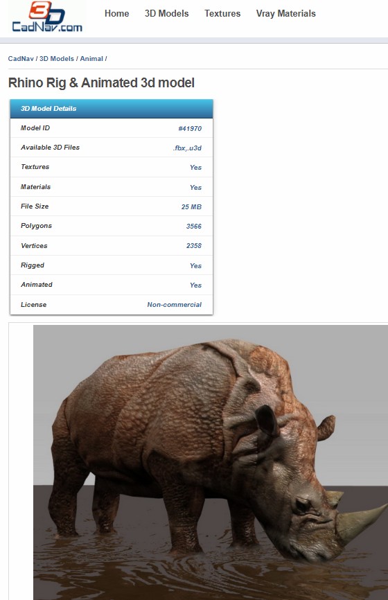Cadnav Rig CadNav.comからダウンロードした動物の3Dモデリングデータ、