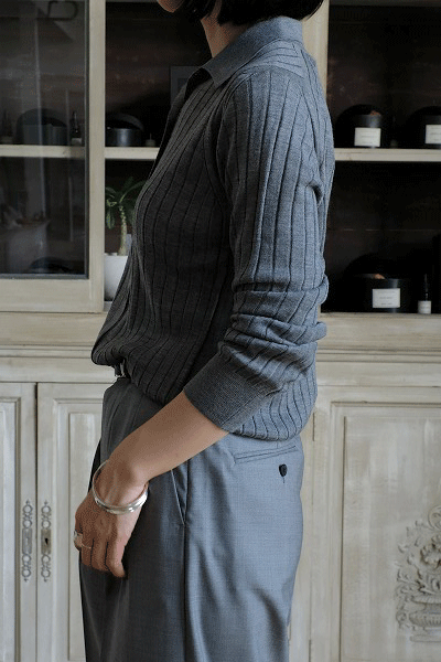 スローン 18Gワイドリブ エクストラファインメリノウール 襟付きプルオーバー 18Gワイドリブ エクストラファインメリノウール×シルク 襟付き