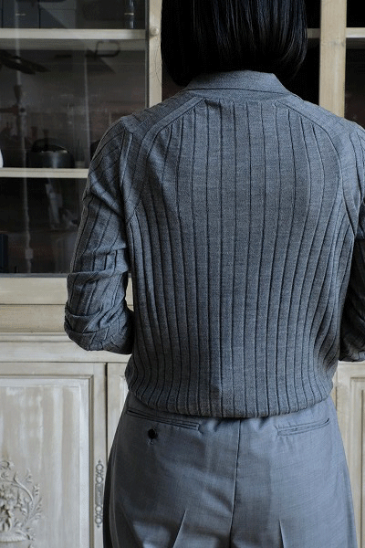 スローン 18Gワイドリブ エクストラファインメリノウール 襟付きプルオーバー 18Gワイドリブ エクストラファインメリノウール×シルク 襟付き