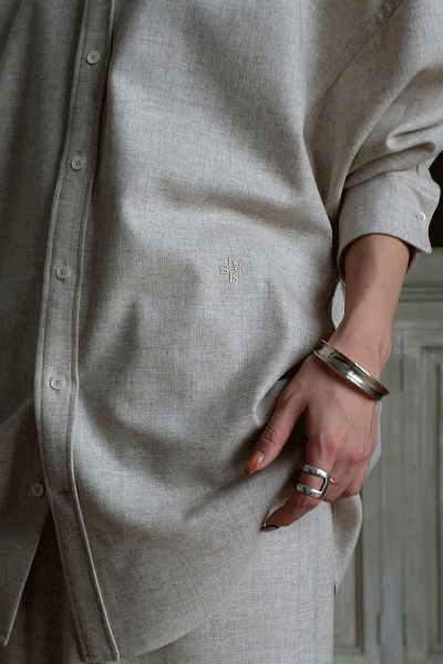 blamink ウールカシミヤレギュラーカラーシャツグレー36