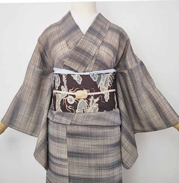 グレイッシュな線格子絽＆アンティーク龍絽名古屋帯 | はきもの・きもの 弥生 ブログ
