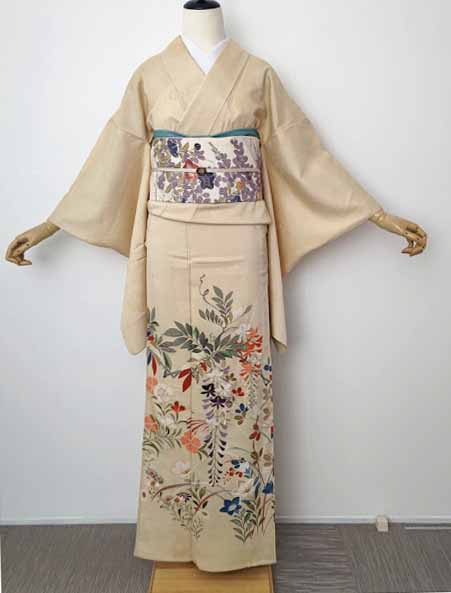 単衣　絽　紗　小紋　フルセット　萩　菊　笹　桔梗　可愛らしい柄　着物　P1 単衣 絽 紗 小紋 フルセット 萩 菊 笹 桔梗 可愛らしい柄 着物 P1