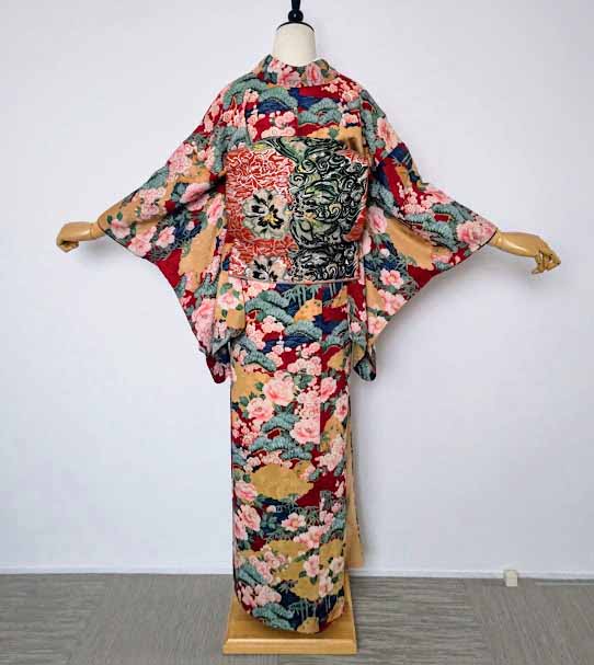 着物10 絹 アンティーク 刺繍 御所人形 名古屋帯 ☆☆☆