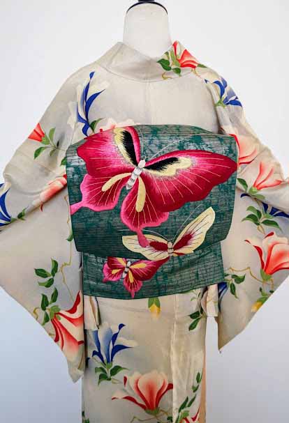 アンティーク着物 豪華なお花達 かわり