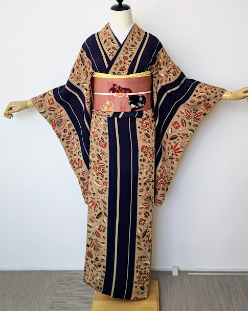 京都ロマデパ 二日目追加商品 ストライプにアールデコ紋錦紗小紋