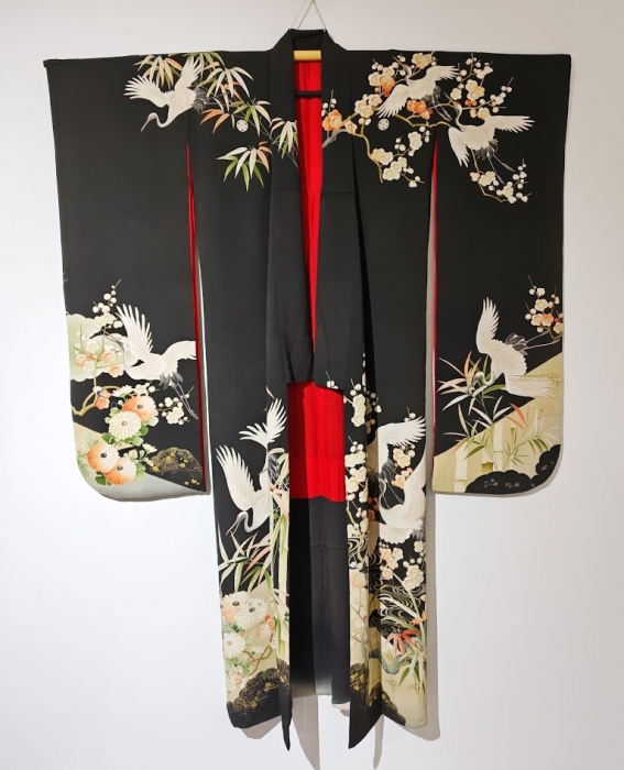 アンティーク丸帯 鶴 松 鶴 菊 松 アンティーク帯 昔丸帯 リバーシブル