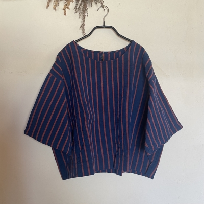 ヤンマ産業 会津木綿 プルオーバーブラウス 棒縞 ヤンマ産業 会津木綿 プルオーバーブラウス 棒縞