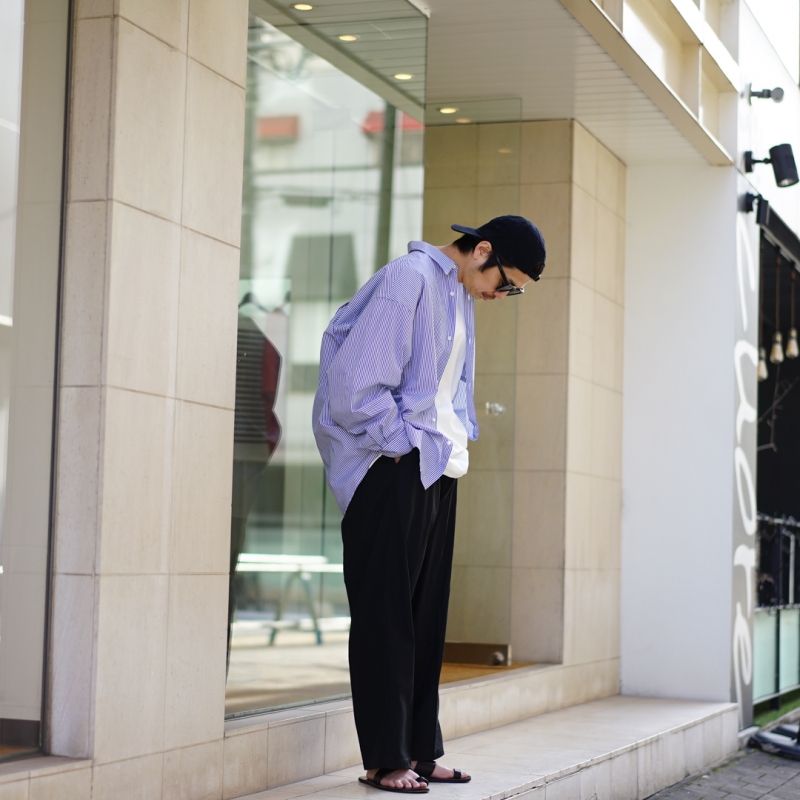 Graphpaper (グラフペーパー) Broad L/S Oversized Regular Collar Shirt (GM241-50001STB)/Blue Stripe