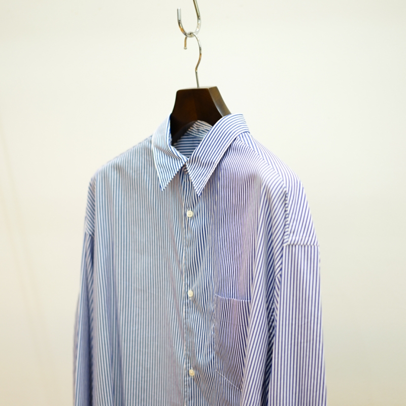 Graphpaper (グラフペーパー) Broad L/S Oversized Regular Collar Shirt (GM241-50001STB)/Blue Stripe