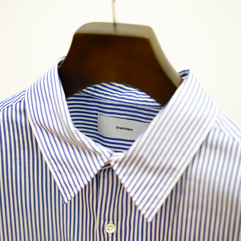 Graphpaper (グラフペーパー) Broad L/S Oversized Regular Collar Shirt (GM241-50001STB)/Blue Stripe