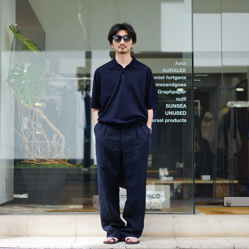 トップス 24SS A24SP02CS WRINKLED DRY COTTON A24SP02CS Wrinkled Dry Cotton Knit P/O Dark Navy Size 4